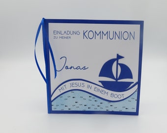 Personalized invitation, menu and place card for First Communion
