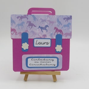 Invitation card back to school “school bag” horses