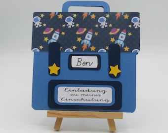 Invitation card for the start of school "Schoolbag" Space
