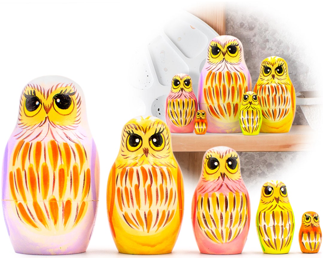 Owl Nesting Dolls Set of 5 Pcs Matryoshka Dolls With Owl Etsy