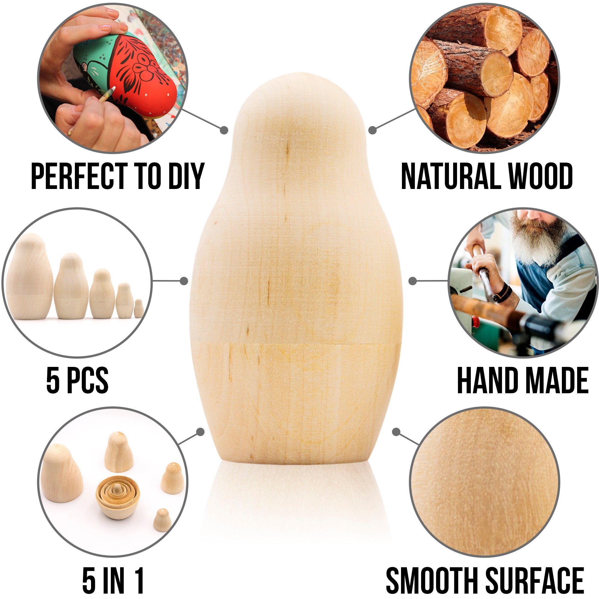 Blank Nesting Dolls Set 5 Pcs Unpainted Dolls Unfinished Etsy