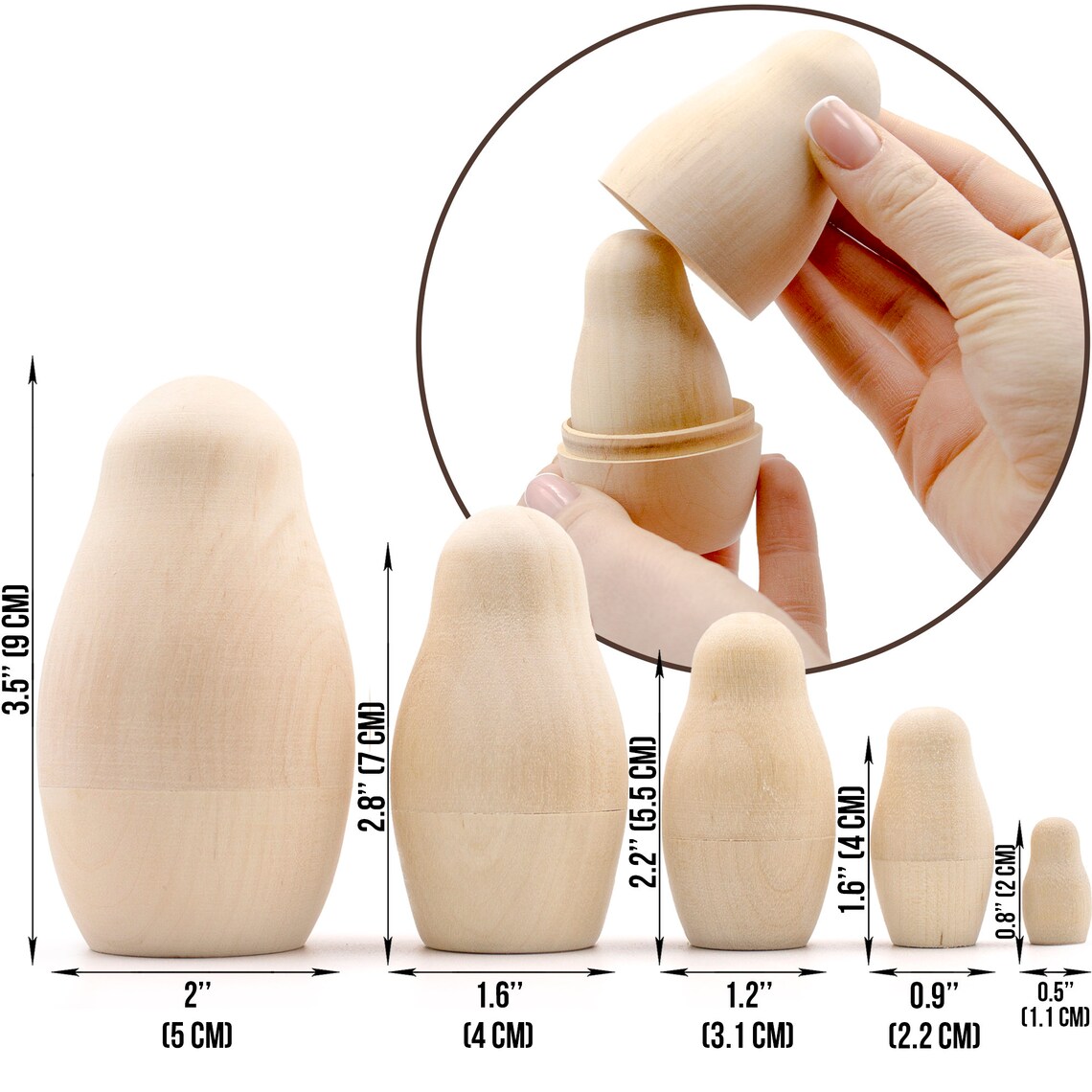 Blank Nesting Dolls Set 5 Pcs Unpainted Dolls Unfinished Etsy