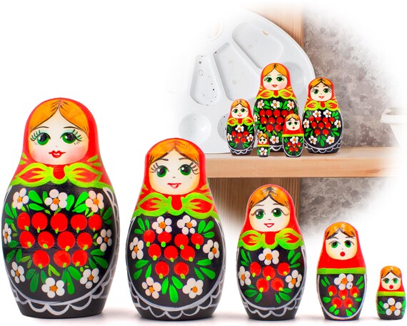 Cartoon Mädchen Matroschka Russische Nesting Dolls Babuschka Holz Set 5 Stück 