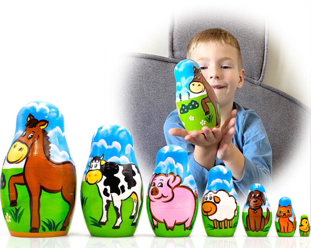 Farm Animals Nesting Dolls Set of 7 Pcs Farm Animals Figures Etsy