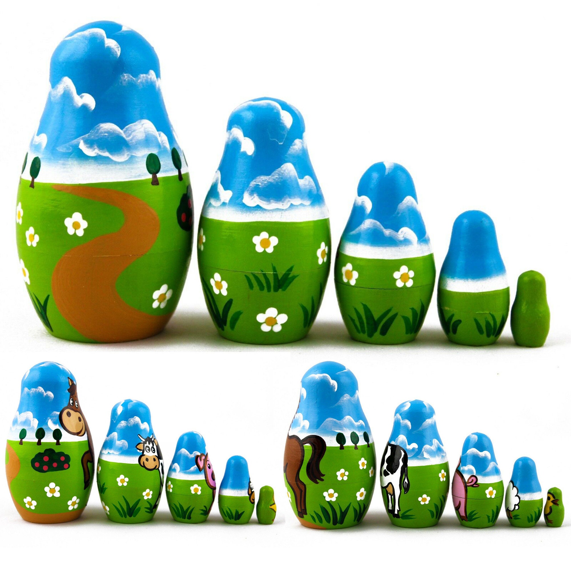 Farm Animals Set 5 Pcs Wood Nesting Dolls for Kids Pet Etsy