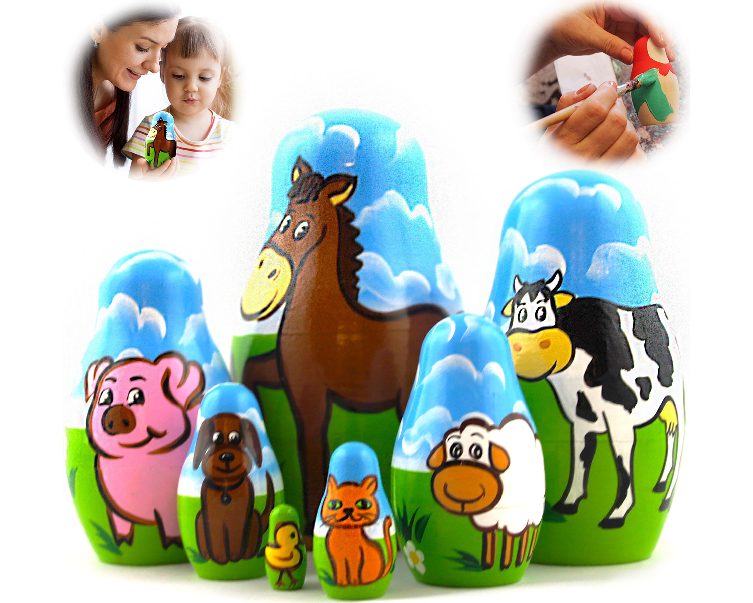 Farm Animals Set 7 pcs Wood Nesting Dolls for Kids Pet Etsy
