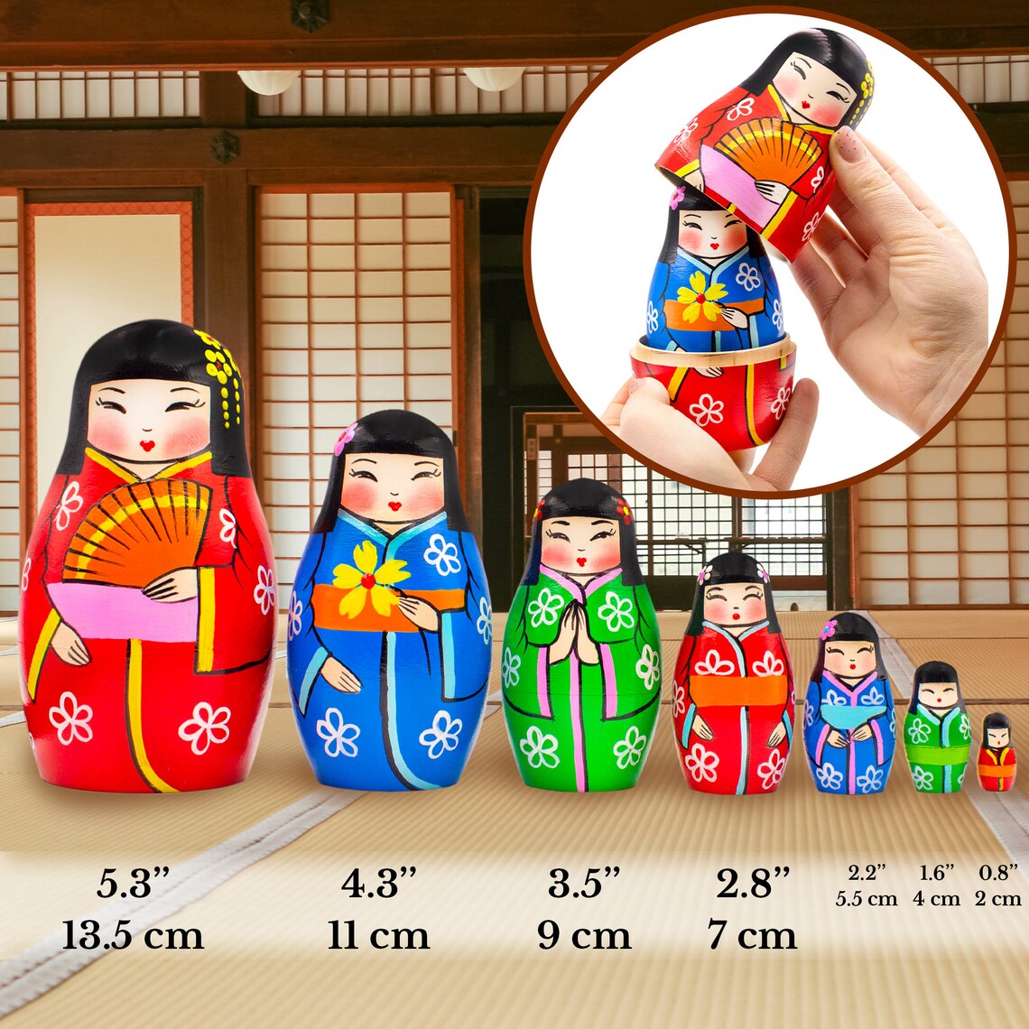 Japanese Nesting Dolls Set of 7 Pcs Matryoshka Doll in Etsy
