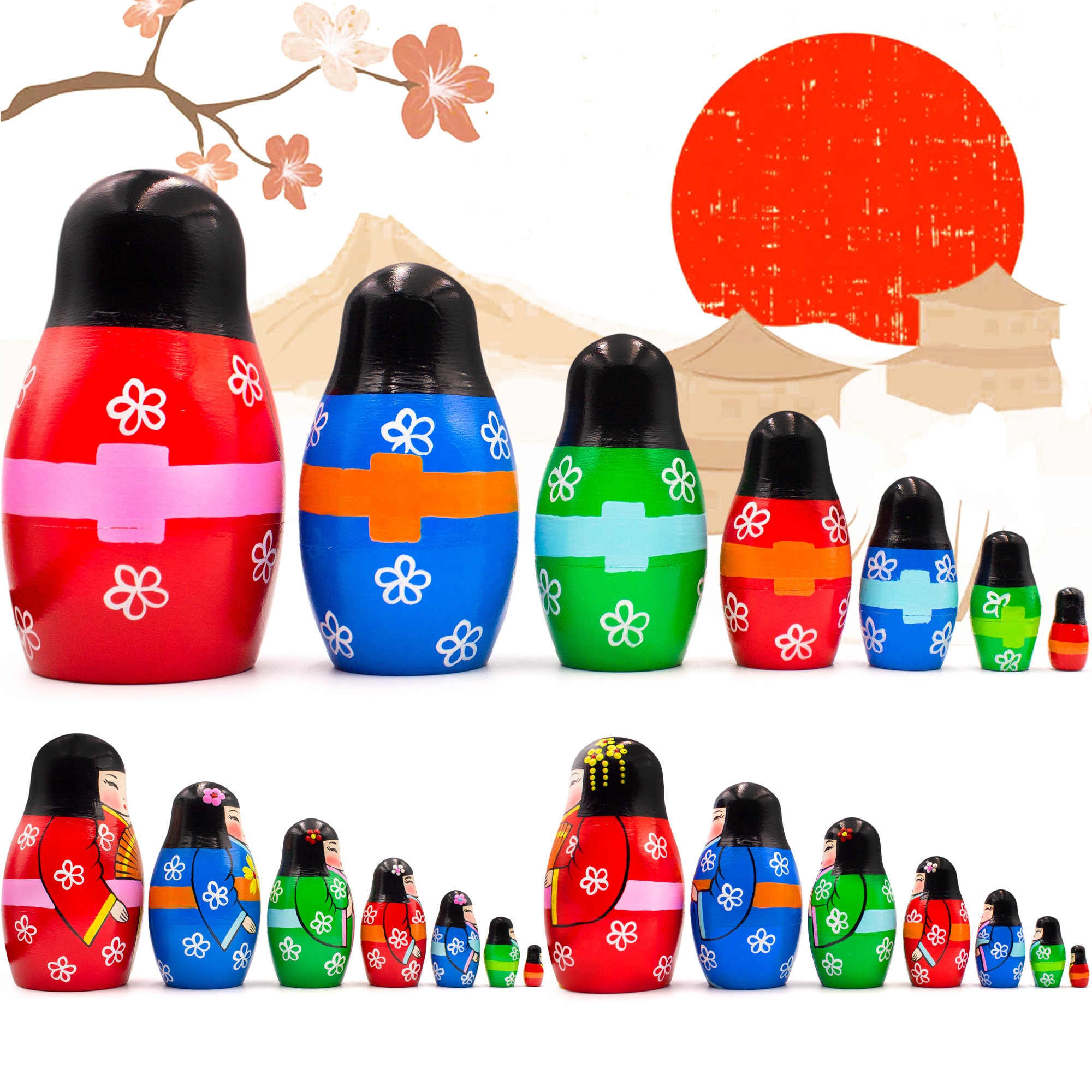 Japanese Nesting Dolls Set of 7 Pcs Matryoshka Doll in Etsy