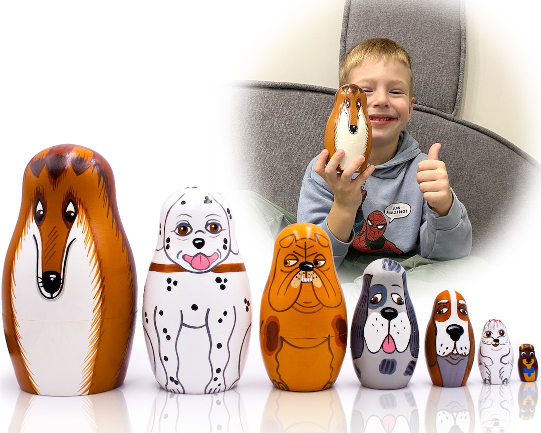 Dog Nesting Dolls Set 7 Pcs Matryoshka Dolls With Dog Etsy