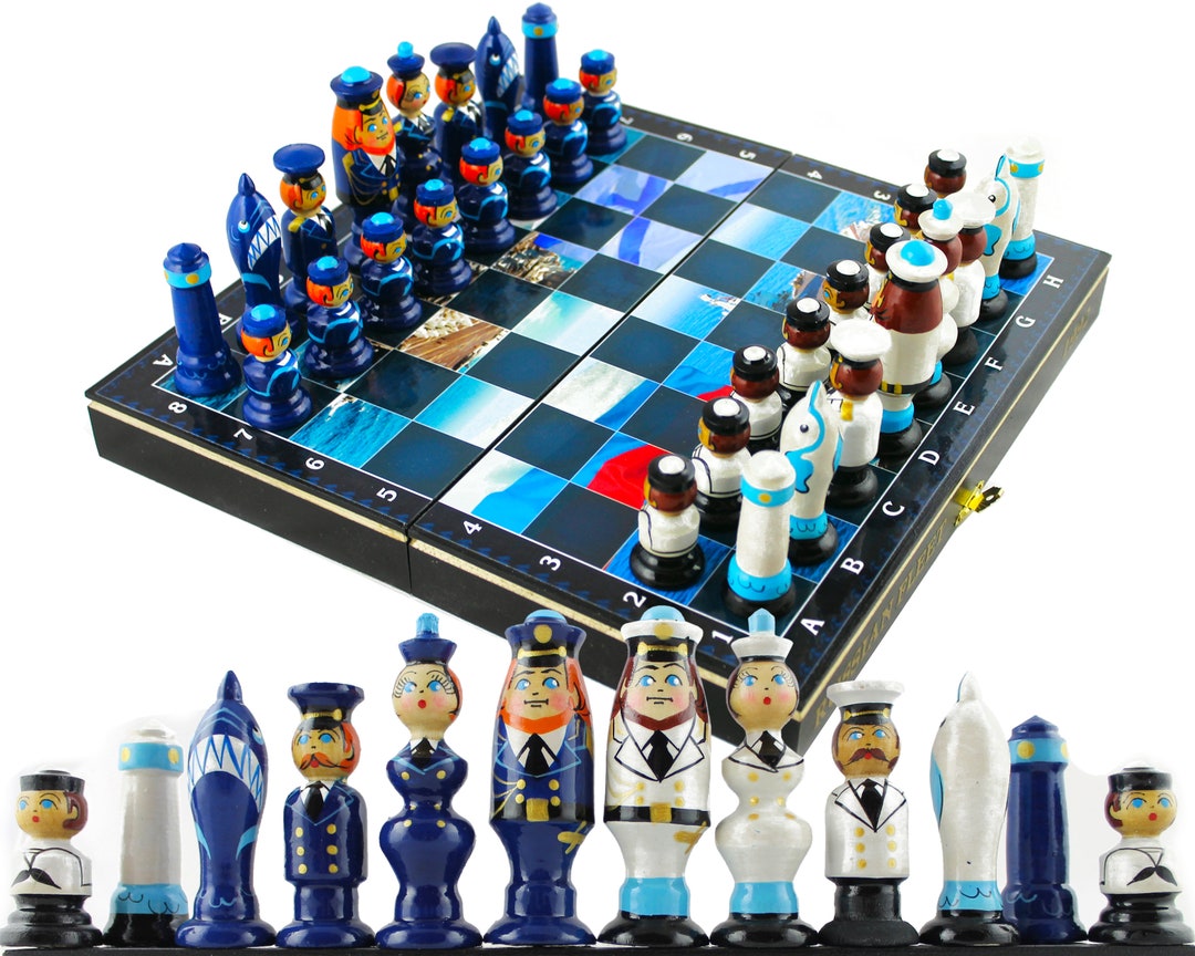 Russian Fleet Unique Themed Chess Set Wooden Hand Painted Etsy