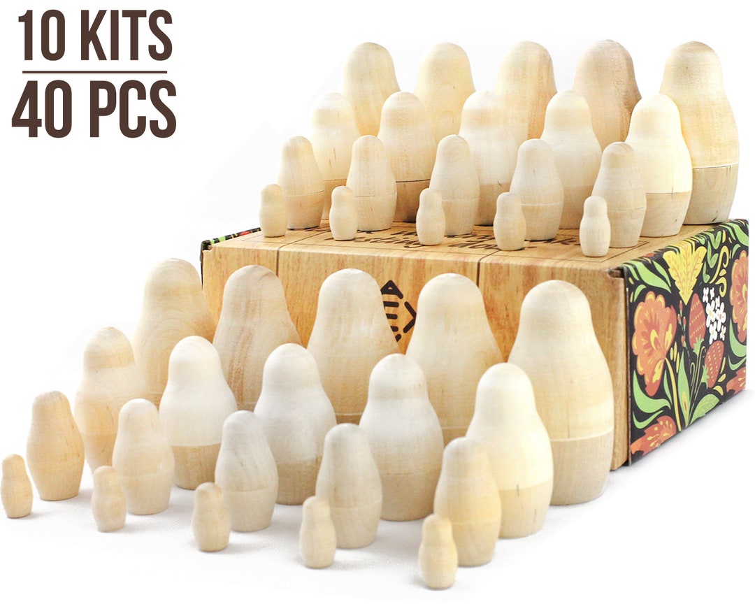 Unfinished Nesting Dolls 10 Sets by 4 Pcs Blank Nesting Dolls Figurines