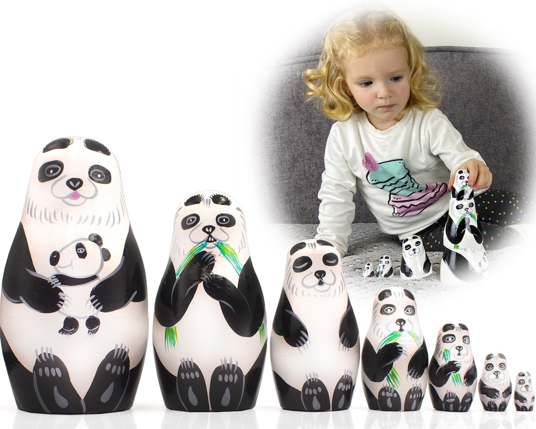 Panda Bear Nesting Dolls Set of 7 Pcs Matryoshka Nesting Dolls With