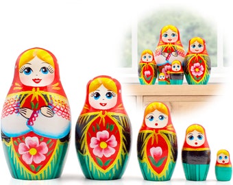 Folk Toys Wooden Matryoshka in Folk Scandinavian Dress Russian Doll in Finnish Traditional Costume Munsala Russian Nesting Dolls Set of 5 pcs