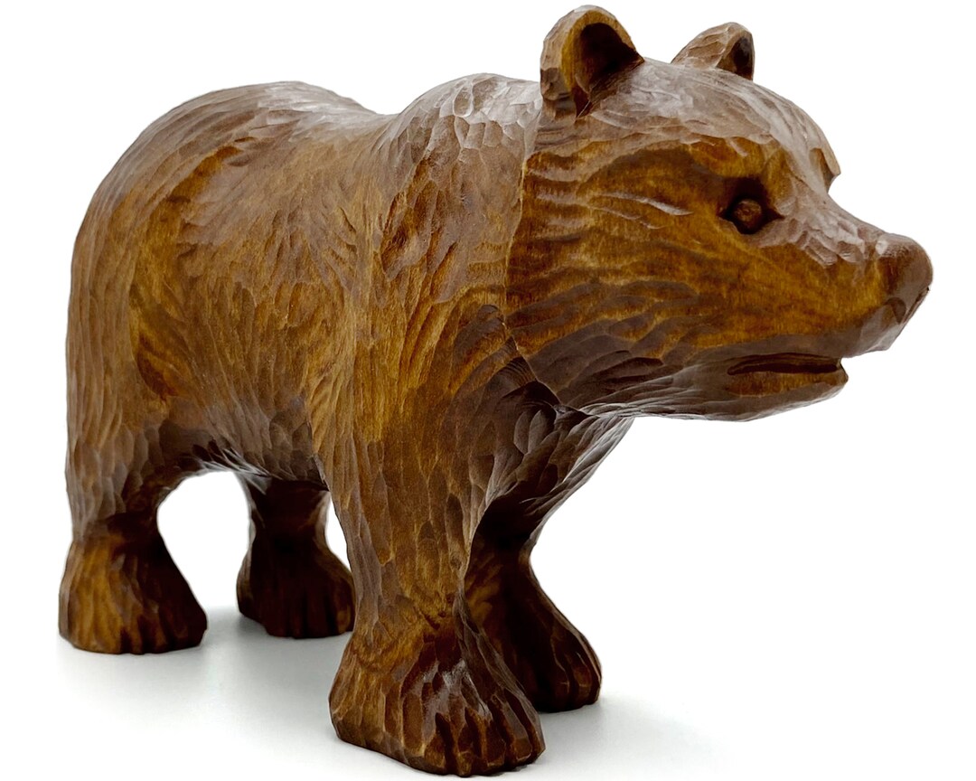Wooden Bear Statue 7 Wood Carved Bear Figurines Home Etsy