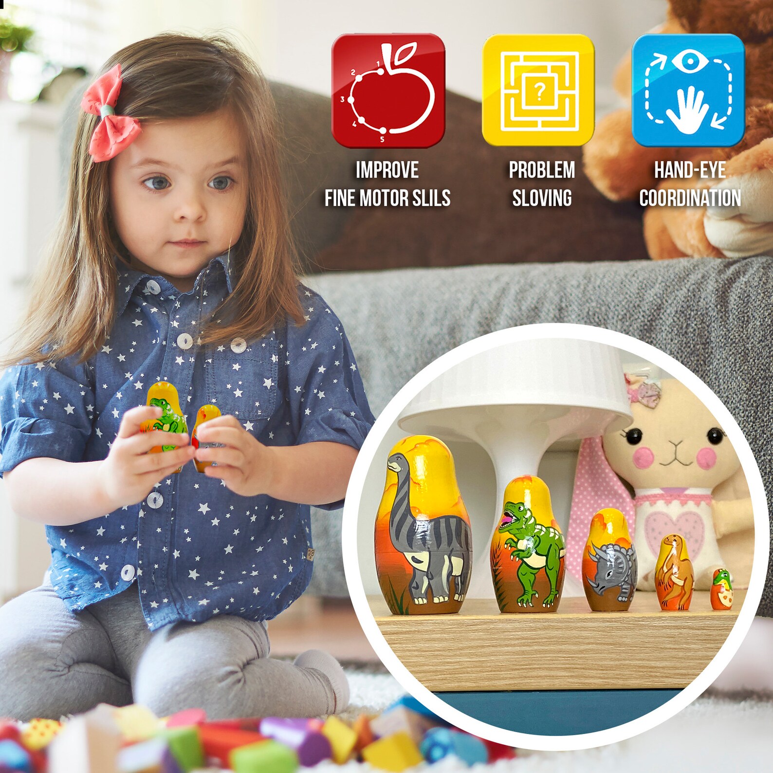 Dinosaur Nesting Dolls Set of 5 Pcs Matryoshka Doll With Etsy