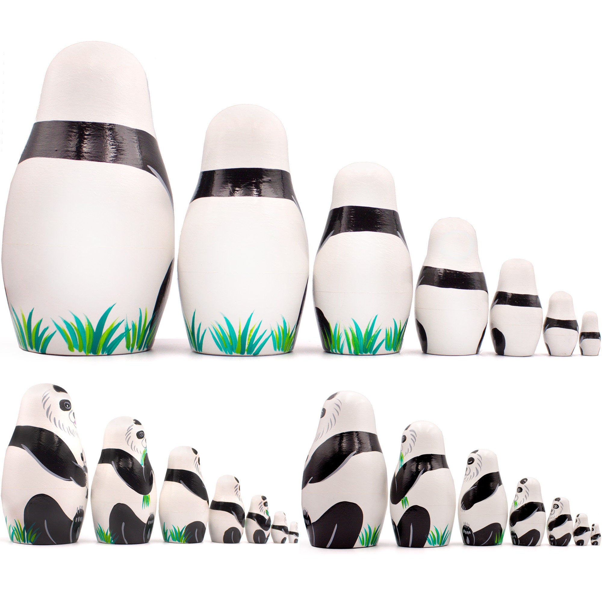 Unigift Cute Animal Panda With Bamboo Handmade Wooden Russian Nesting Dolls Matryoshka Dolls Set 10 Pieces For Kids Toy Home Decoration