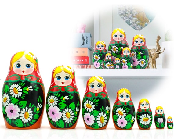 7" 5 pc Nesting Dolls with Samovar Russian Doll Matryoshka Hand Painted Russia 