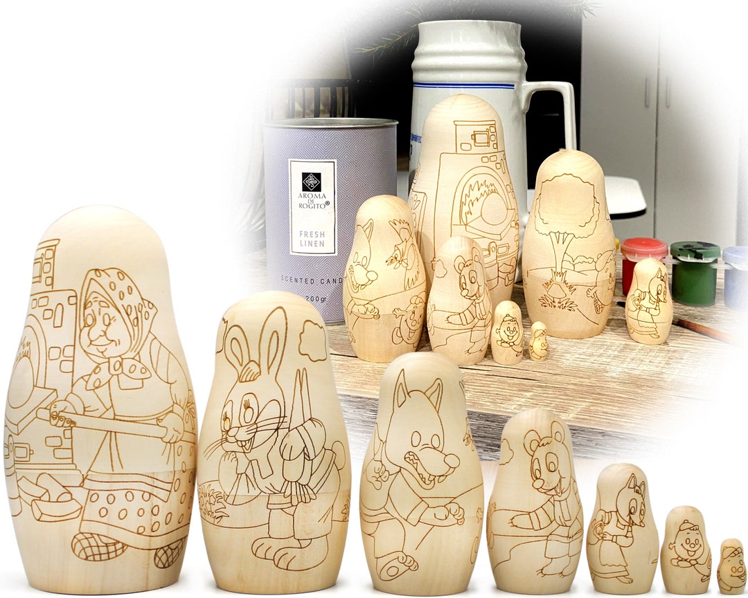 Blank Russian Nesting Dolls Unpainted Set 7 Pcs Wooden Etsy UK