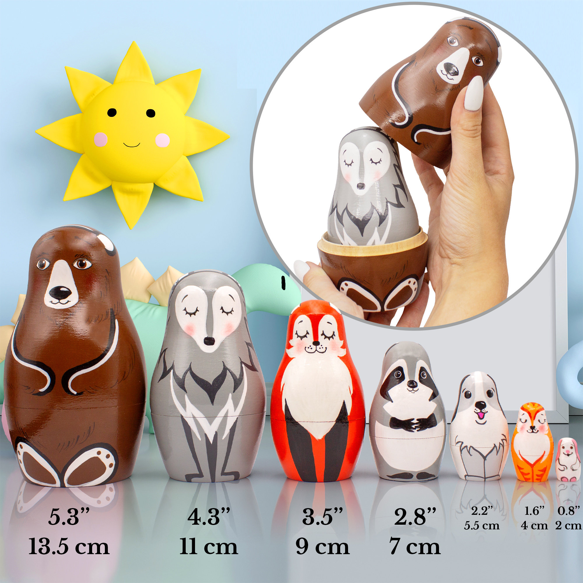 Wild Animals Nesting Dolls Set 7 Pcs Matryoshka Dolls Forest Etsy
