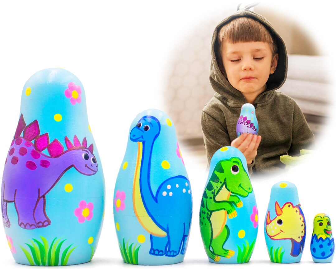 Dinosaur Nesting Dolls Set 5 Pcs Dinosaur Toys for Kids Etsy