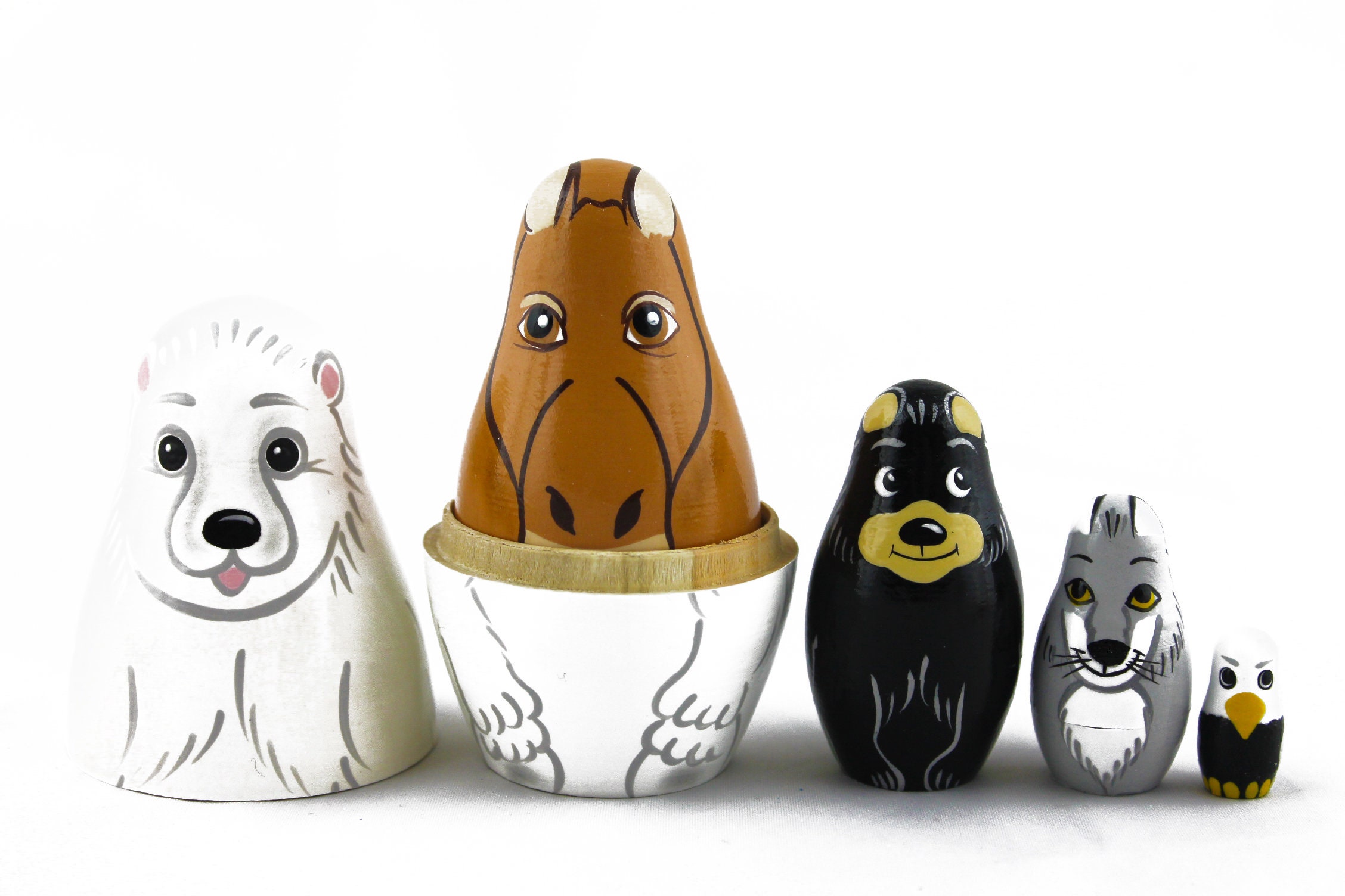 Nesting Dolls Animals Toy Set 5 pcs Wooden Animal Figures Etsy