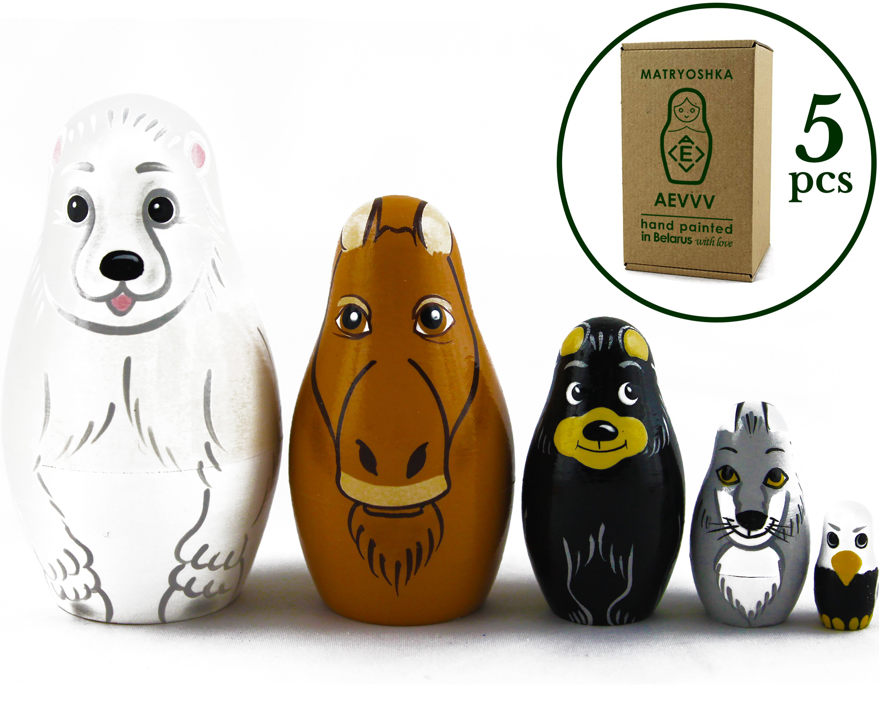 Nesting Dolls Animals Toy Set 5 pcs Wooden Animal Figures Etsy