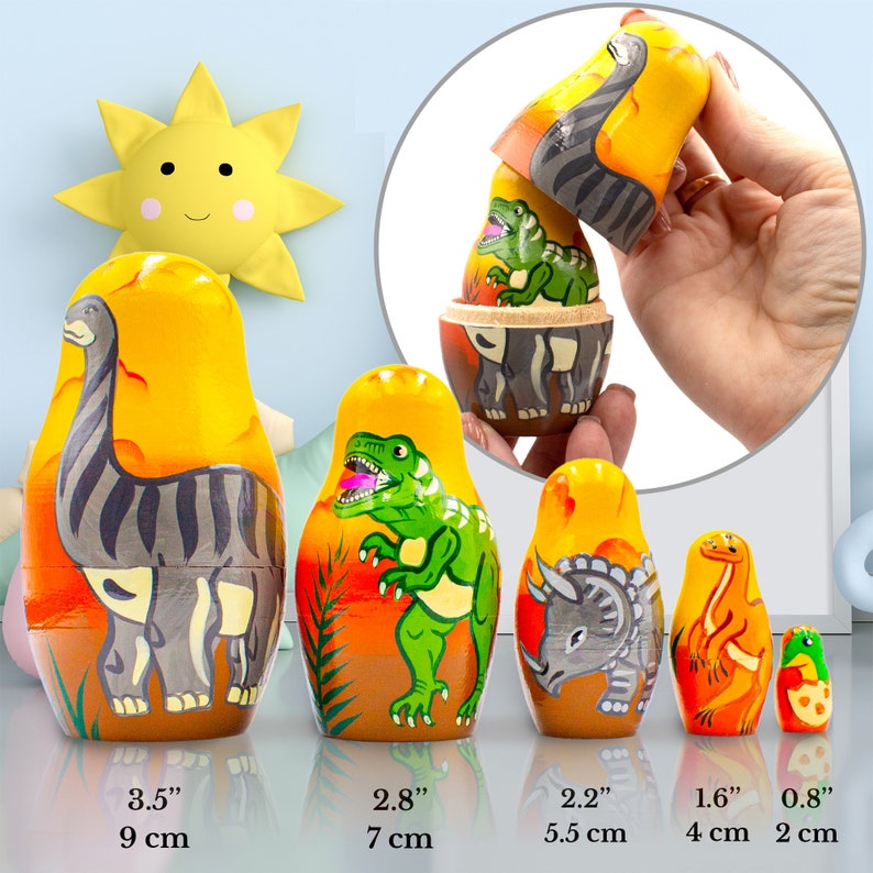 Dinosaur Nesting Dolls Set of 5 Pcs Matryoshka Doll With Etsy