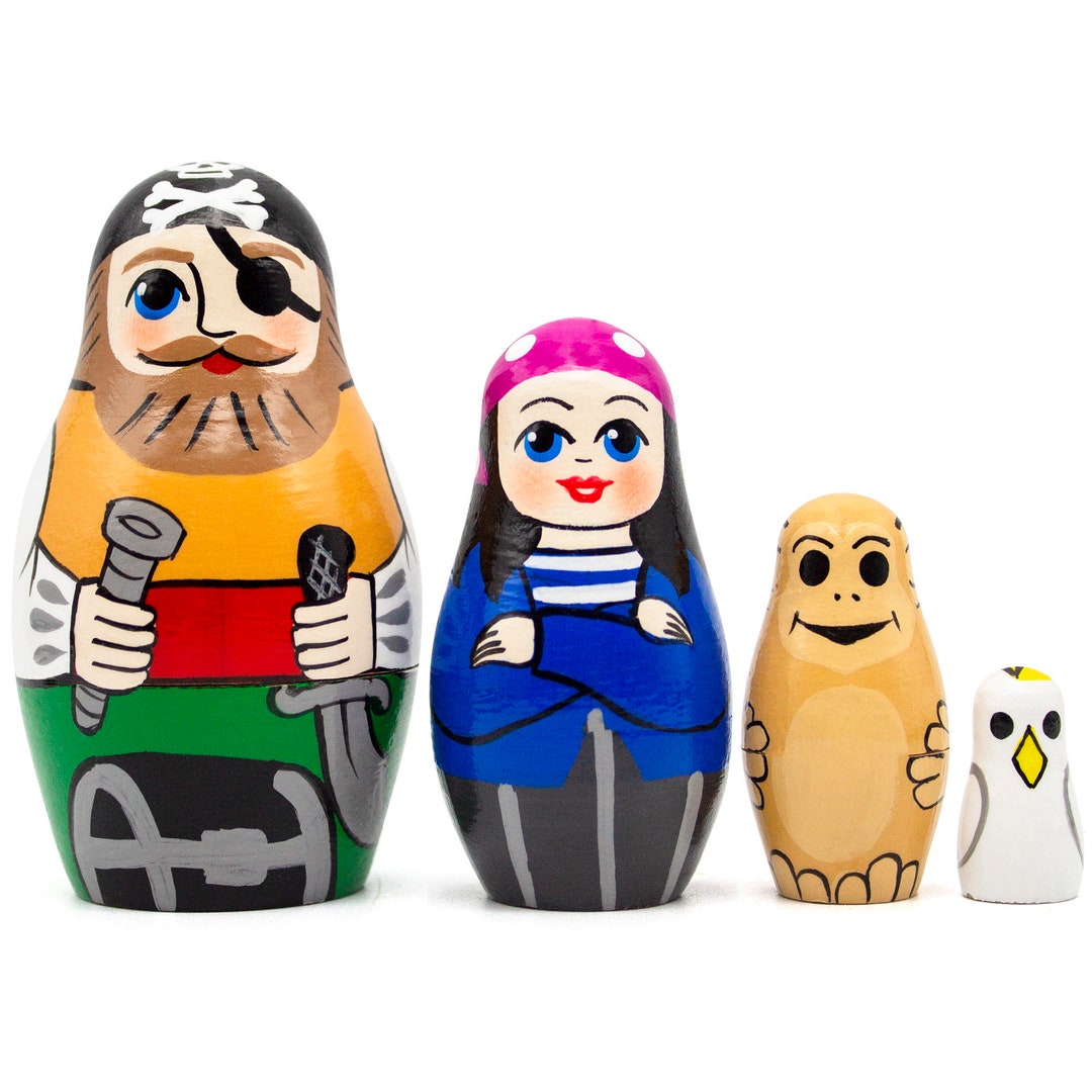 Pirate Mini Russian Nesting Dolls for Kids Set of 4 Pcs Micro