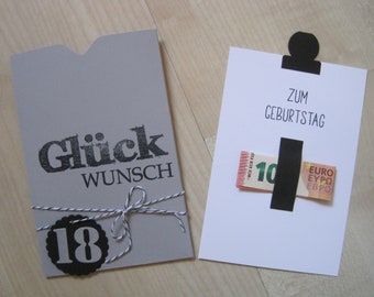 Card 18th birthday, money gift birthday, drawing card, money card birthday,