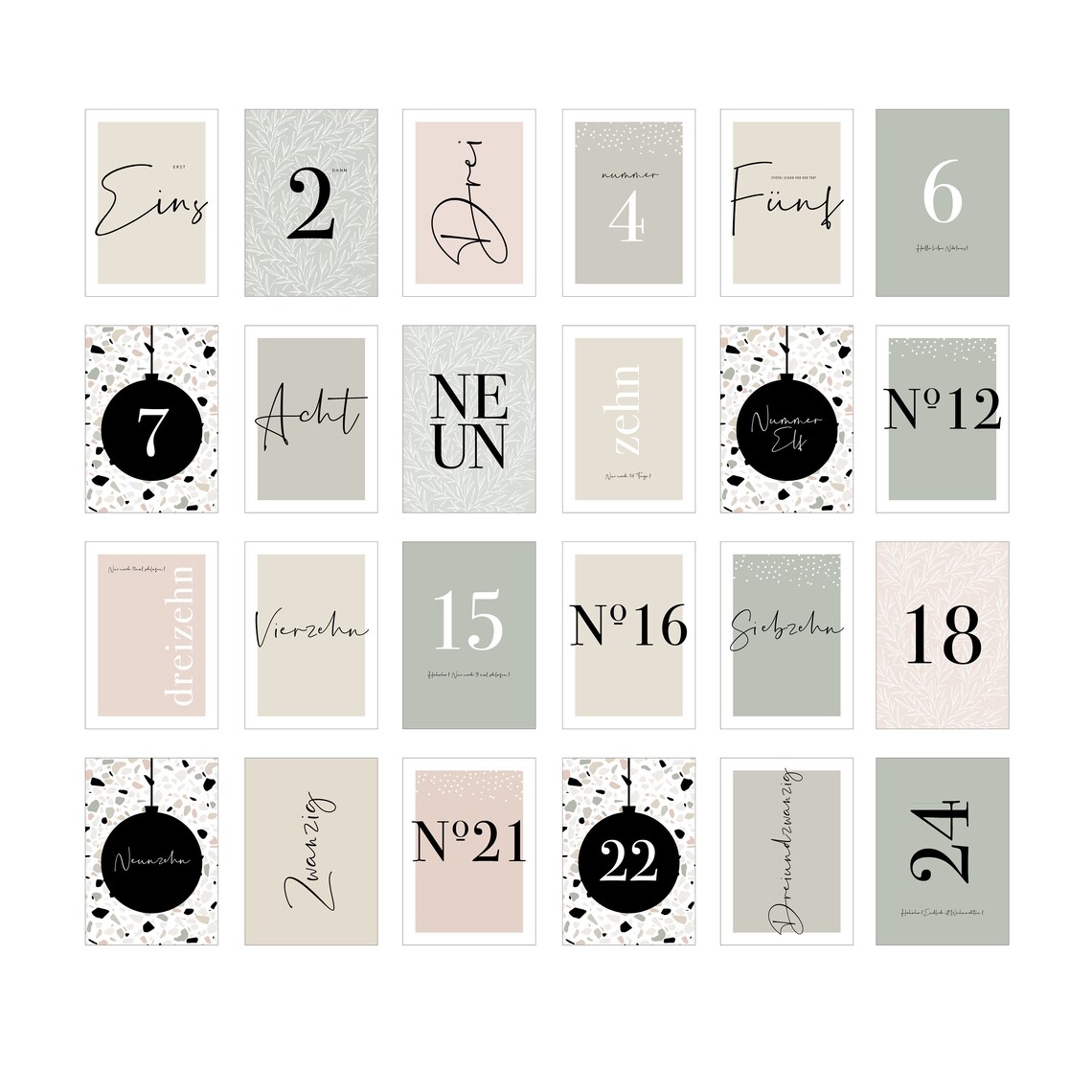 24 Advent Calendar Cards Nude & Pastel Etsy