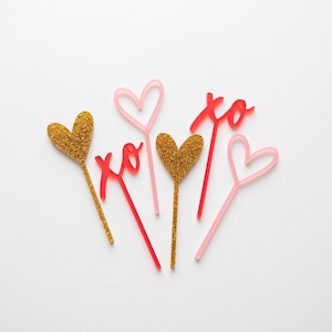 Acrylic Heart Cupcake Toppers Valentine&#39;s Day Cupcake Toppers Heart Decor Valentine&#39;s Party Decor Be Mine Heart Toppers Galentines Set of 6