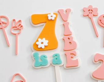 Retro Cake Topper, 7 Is A Vibe Cake Topper, Groovy Cake Topper, 5 Is A Vibe Cake Topper, Boho Daisy Cake Topper, 3 Is A Vibe Cake Topper