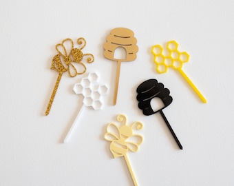 Acrylic Bee Cupcake Toppers, Oh Babee, Bumble Bee Birthday, Happy Bee Day, Bee Birthday Theme, Mama To Bee Toppers, Meant To Bee, Set of 6