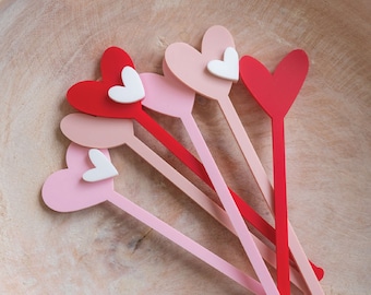 Heart Stir Sticks Valentine's Stir Sticks Galentine's Day Swizzle Sticks Heart Stir Sticks Bar Decorations Stir Sticks Valentine's Set of 6