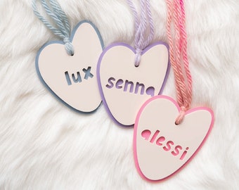 Heart Tag Valentine's Basket Tags Valentine's Day Tags Kids Valentine's Day Tags Personalized Heart Name Tag Custom Name Tag Heart Tags