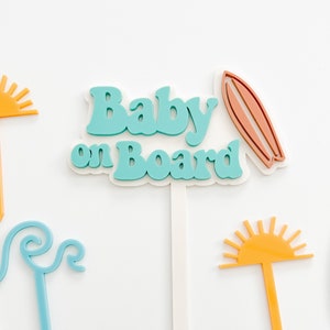Baby On Board Cake Topper, Beach Baby Shower, Surf Baby Shower, Surfboard, Wave Baby Shower, Surf Cake Topper, Baby Shower Cake Topper image 1