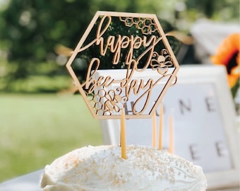 Happy Bee-Day Cake Topper Bubble Bee Birthday Cake Topper Bee Day Cake Topper Bee Birthday Cake Topper Bee Party Decor Wood Bee Cake Topper