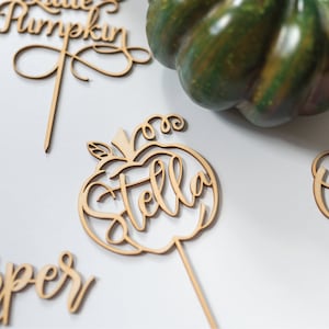 Pumpkin Cake Topper, Custom Name Cake Topper, Little Pumpkin Cake Topper, Fall Baby Cake Topper, Pumpkin First Birthday Cake Topper image 1