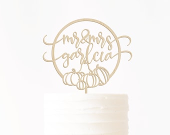 Rustic Wedding Cake Topper, Custom Wedding Cake Topper, Fall Wedding Cake Topper, Pumpkin Wedding Cake Topper, Mr & Mrs Wedding Cake Topper
