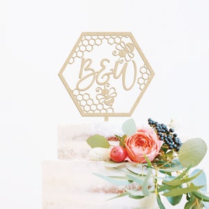 Wedding Cake Topper Custom Bee Wedding Cake Topper Monogram Cake Topper Personalized Monogram Cake Topper Bumble Bee Wood Cake Topper