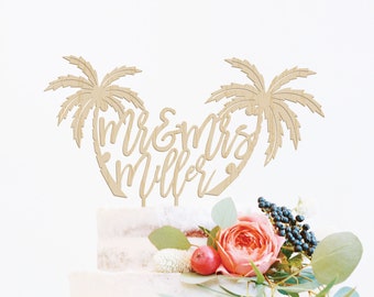 Beach Wedding Cake Topper Custom Mr and Mrs Cake Topper Destination Wedding Cake Topper Tropical Wedding Cake Topper Destination Cake Topper