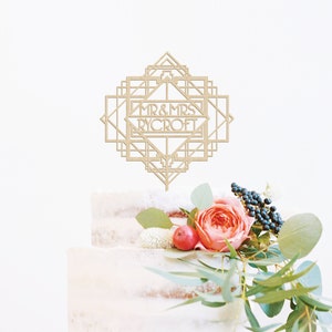 Art Deco Custom Cake Topper Vintage Wedding Cake Topper Great Gatsby Wedding Cake Topper Retro Wedding Decorations Art Deco Wedding Topper