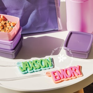 Étiquettes de boîte à lunch, étiquettes de sac à dos, étiquette de boîte à lunch pour enfants, porte-clés pour enfants, porte-clés personnalisé, sac à dos en acrylique, porte-clés, étiquette de nom