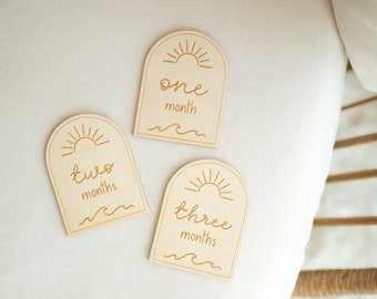 Ocean Wave Sun Baby Milestones Monthly Milestone Set Baby Milestone Wooden Markers Baby Milestone Cards Baby Milestone Blocks Monthly Cards