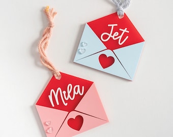 Valentine's Day Basket Tag Heart Tag Kids Valentine Personalized Name Valentine's Day Basket Gift Tag Acrylic Hang Tag Valentine's Day Tags