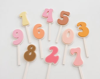 Retro Number Cupcake Toppers Retro Birthday Party Decor First Birthday Number Cake Topper Cake Smash Topper Retro Party Decorations