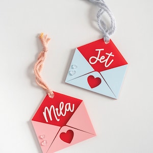 Valentine's Day Basket Tag Heart Tag Kids Valentine Personalized Name Valentine's Day Basket Gift Tag Acrylic Hang Tag Valentine's Day Tags