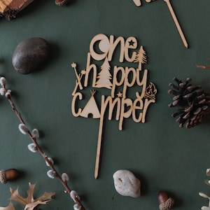 One Happy Camper Cake Topper 1st Birthday Cake Topper Mountain Cake Topper Woodland Cake Topper First Birthday Mountain Cake Topper Fox