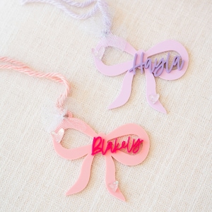 Acrylic Bow Tag Valentine&#39;s Day Basket Tag Personalized Valentine&#39;s Day Name Tag Heart Tag Valentine&#39;s Basket Tags Custom Name Tag Bow Tags