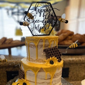 Happy Bee-Day Cake Topper, Bubble Bee Birthday Cake Topper, Bee Day Cake Topper, Bee Birthday Party Cake Topper, Bee Name Cake Topper, Bee